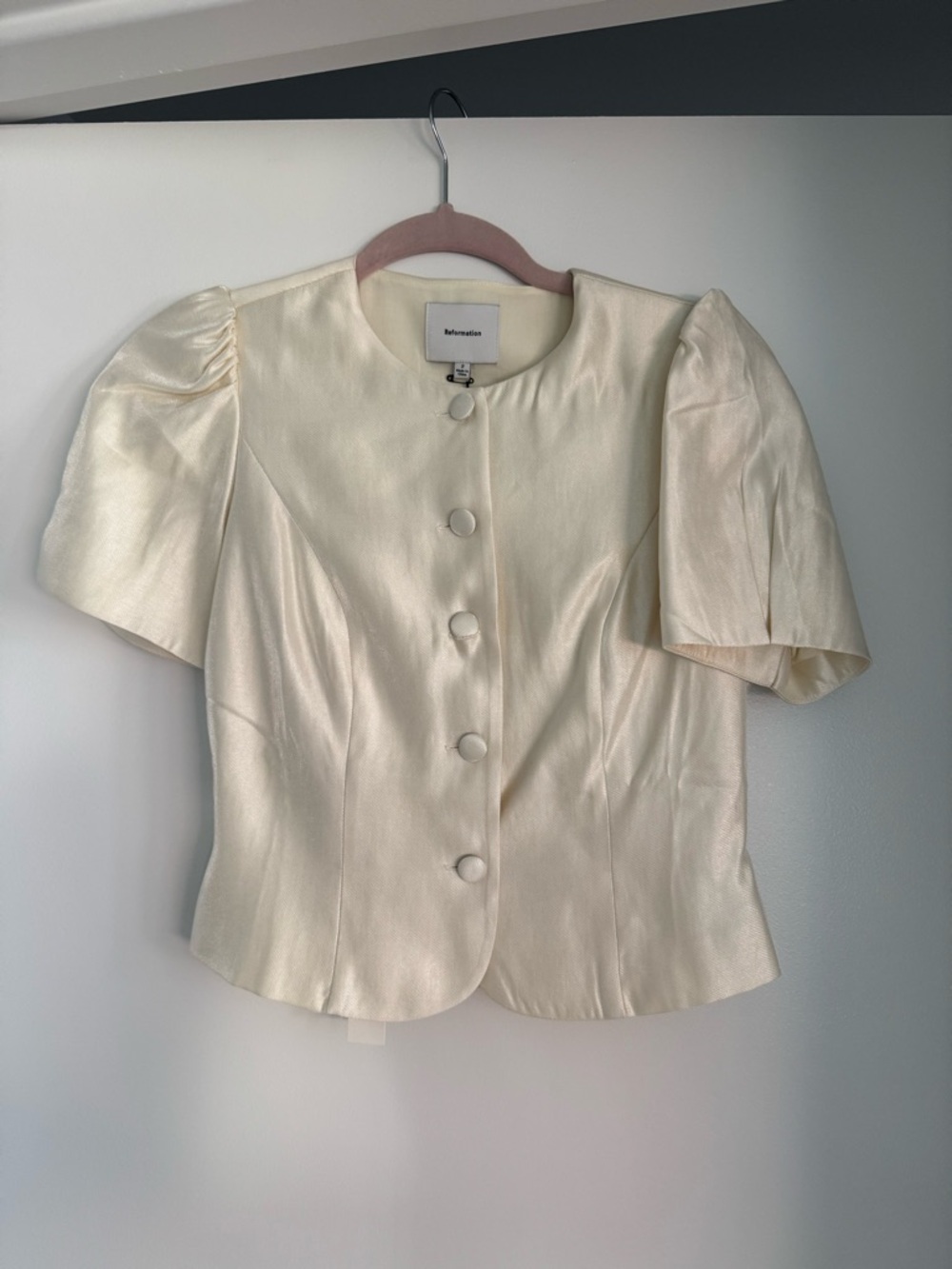 Reformation Mika Two Piece, Cream Mini Skirt - Neutral Satin Finish - Picture 5 of 12
